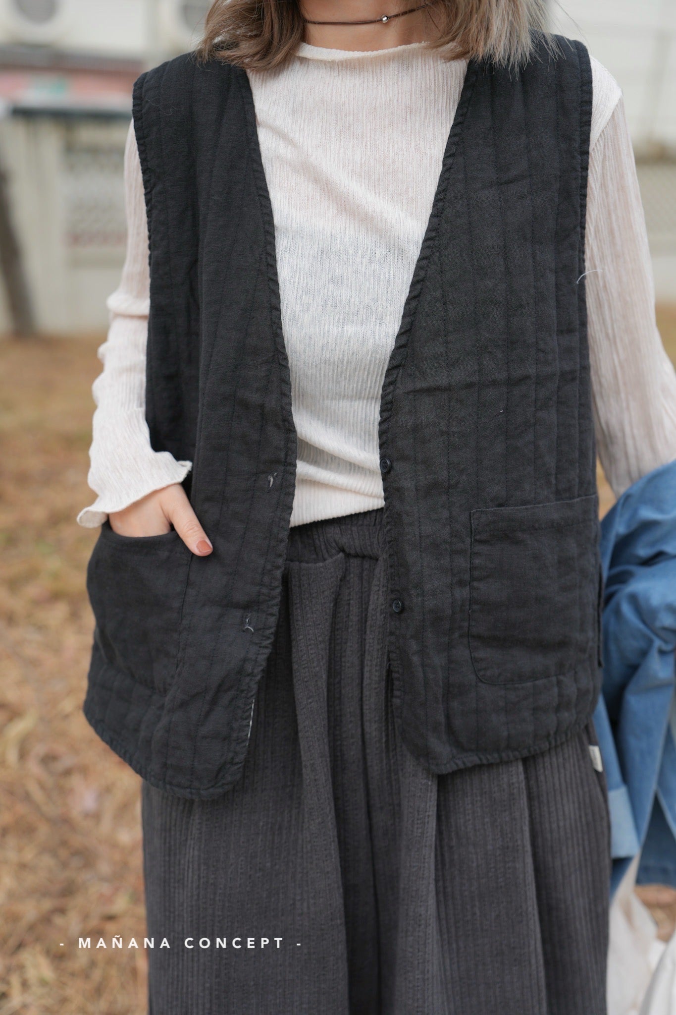 MZ611 LINEN STRIPED WORK VEST