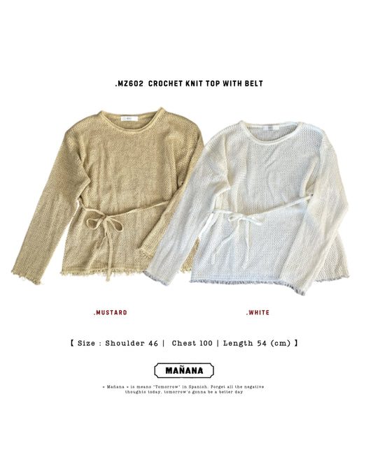 MZ602 CROCHET KNIT TOP WITH BELT