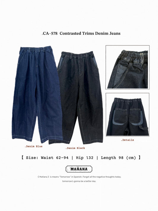 CA-578 Contrasted Trims Denim Jeans