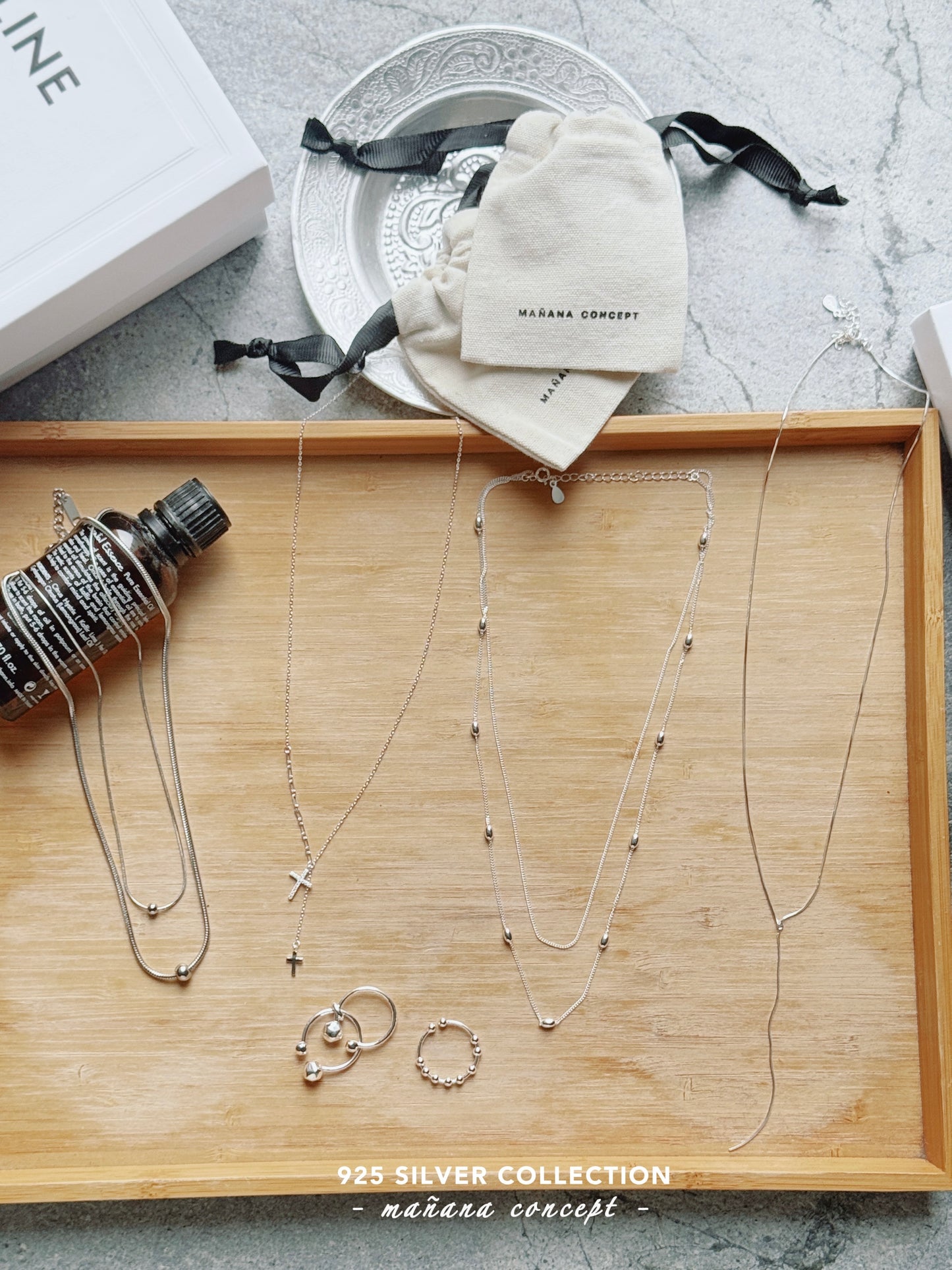MZ728 SILVER DOUBLE LAYER NECKLACE