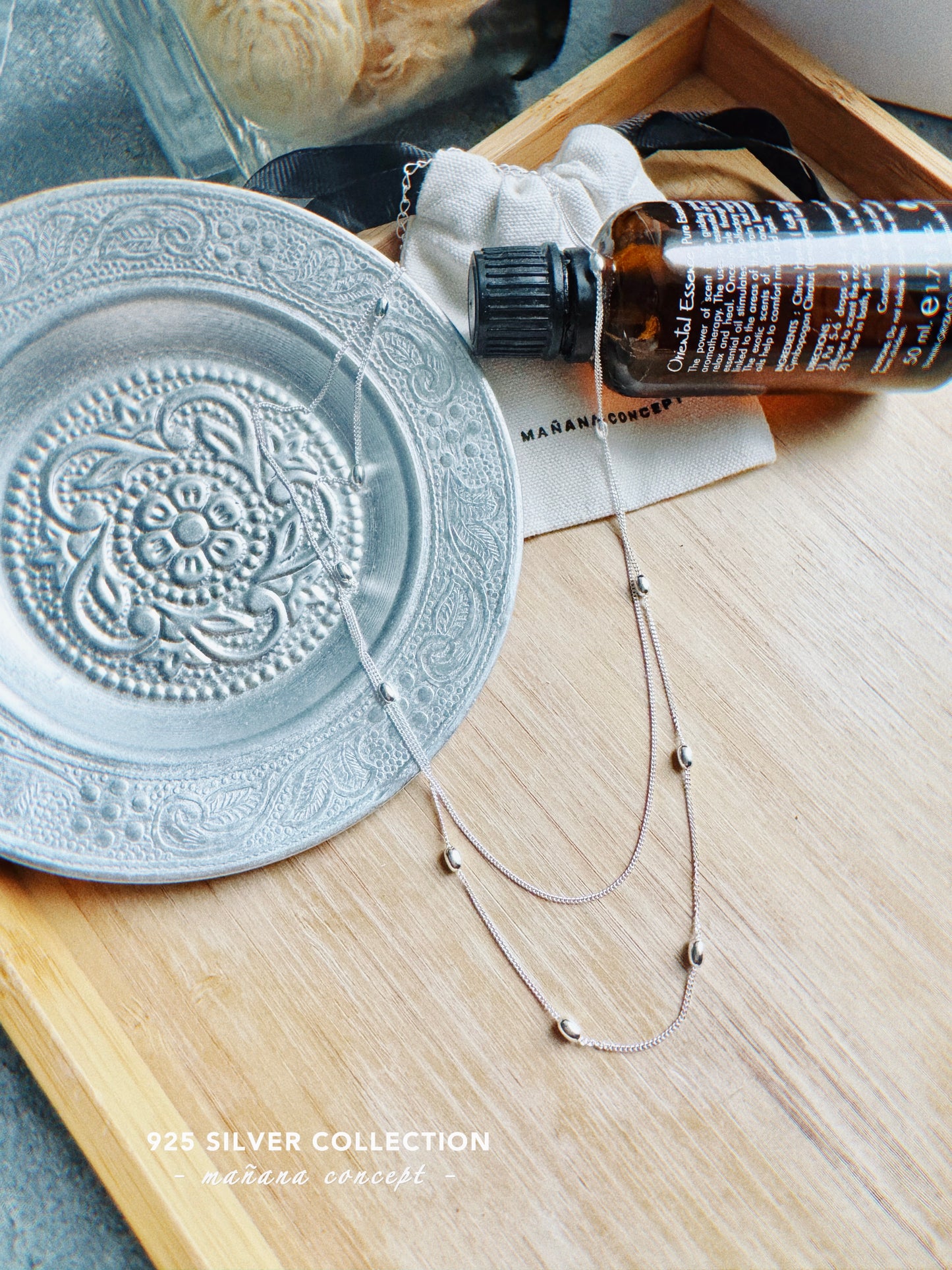 MZ647 925 SILVER BEAD LAYERING NECKLACE