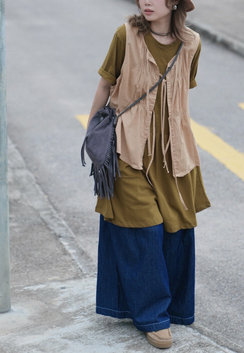 CA698 PLEATED DENIM JEANS