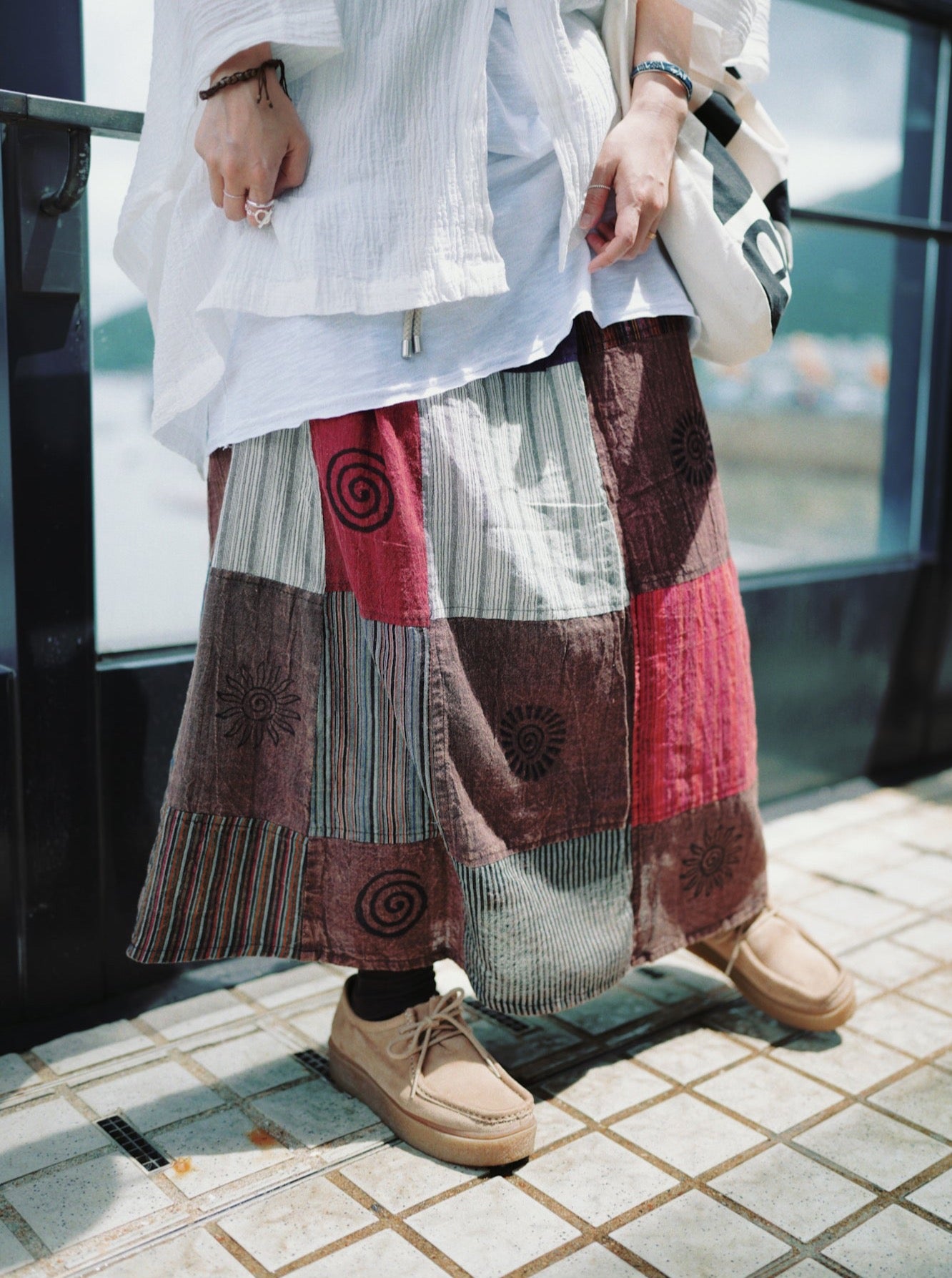 NA390 STONEWASHED PATCHWORK SKIRT