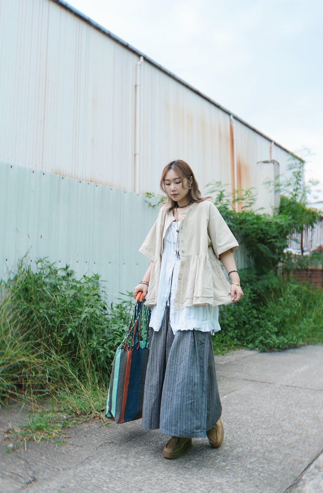 MZ738 ELASTIC WAIST STRIPED CULOTTES