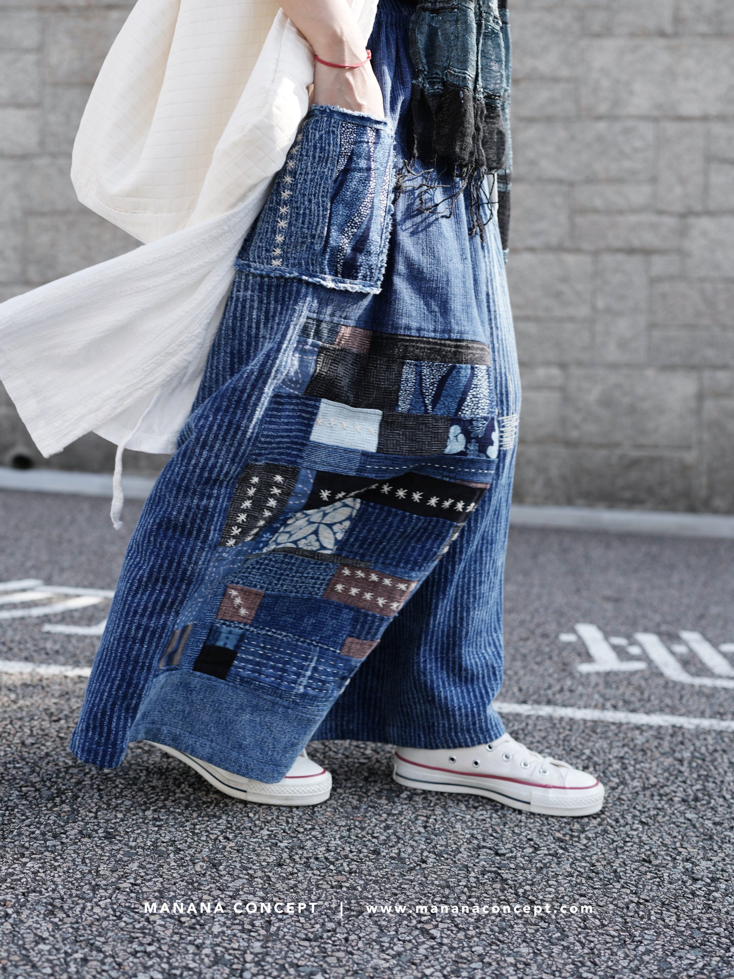 NA420 PATCHWORK SASHIKO WIDE LEG PANTS