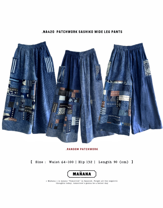 NA420 PATCHWORK SASHIKO WIDE LEG PANTS