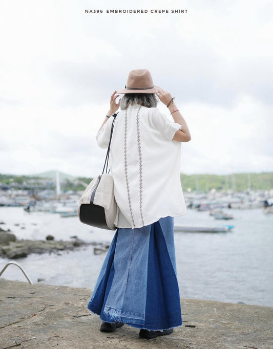 MZ501 CONTRASTED DENIM SKIRT