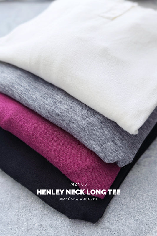 MZ908 HENLEY NECK LONG TEE 【 2件減-$20, 4件減-$50 】