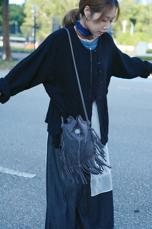 CA912 SLANTED COLLAR LOOSE BLOUSE