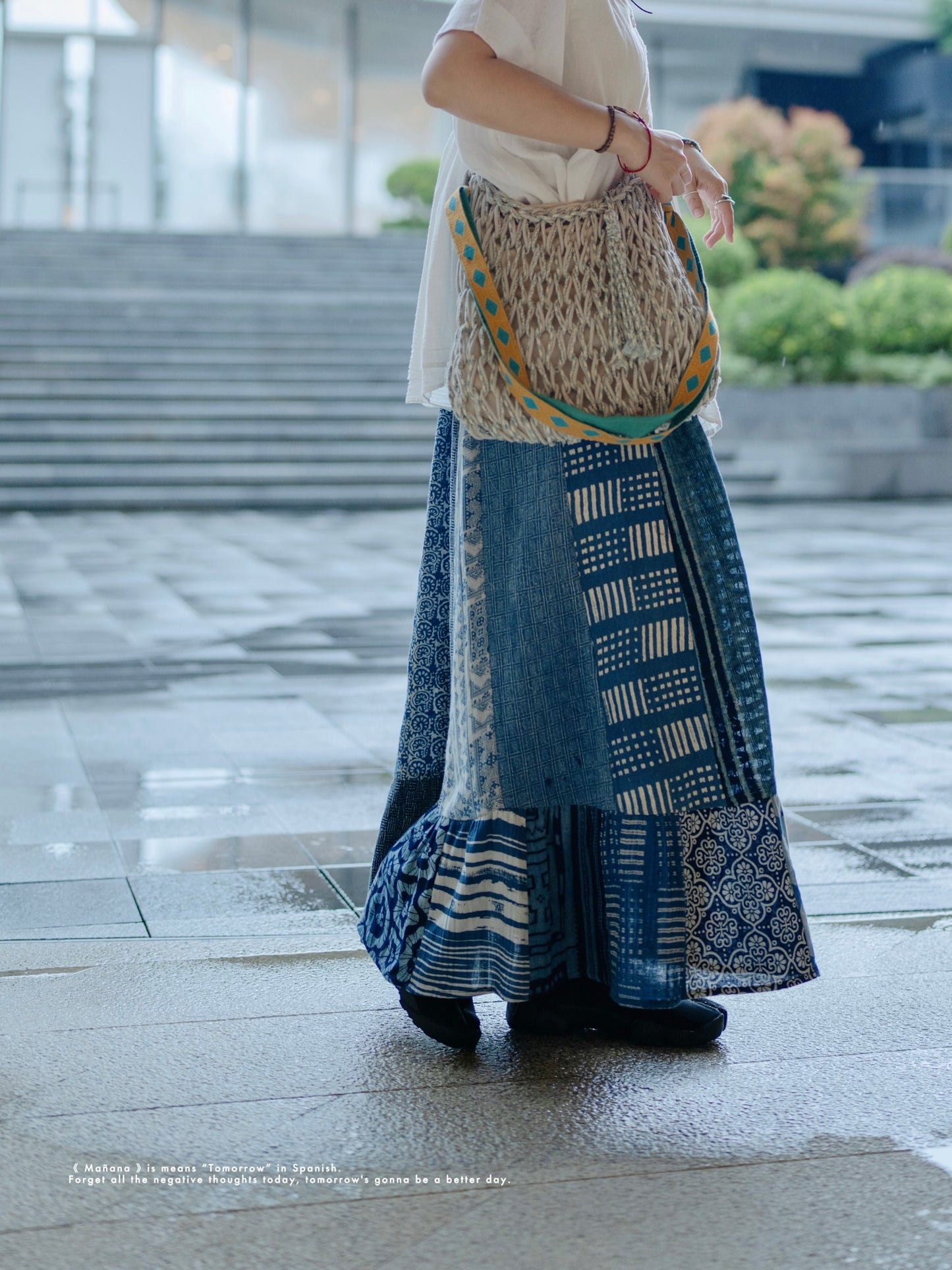NA392 INDIGO PATCHWORK SKIRT