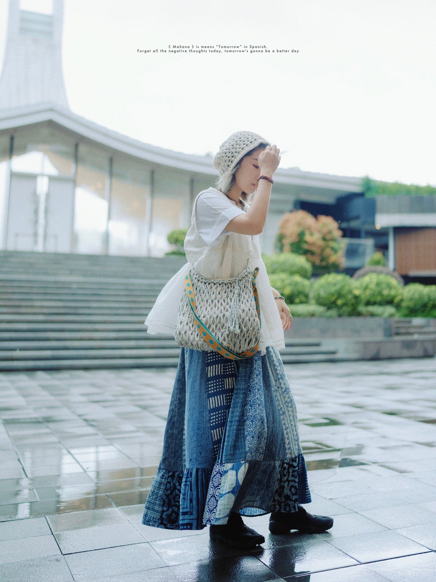 NA392 INDIGO PATCHWORK SKIRT