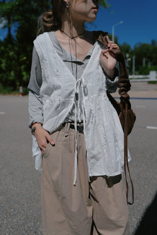 CA911 FRINGED RIBBON VEST
