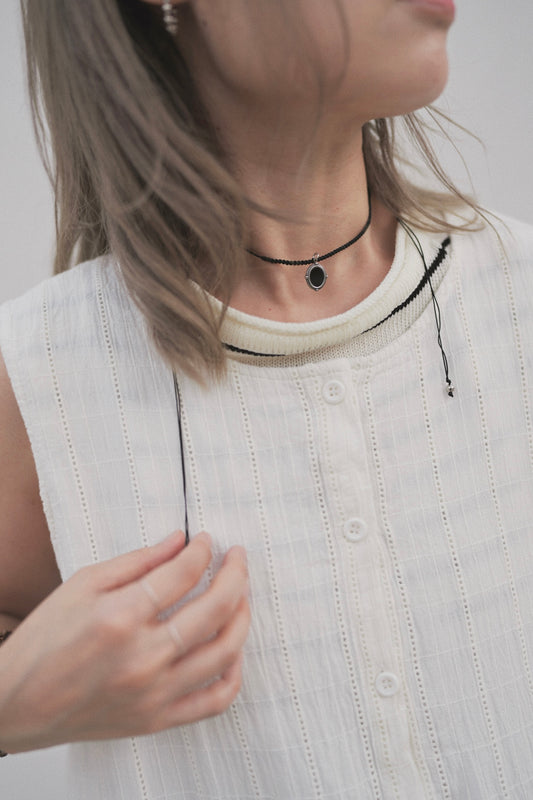 MZ338 Black Mirror Pendant Necklace