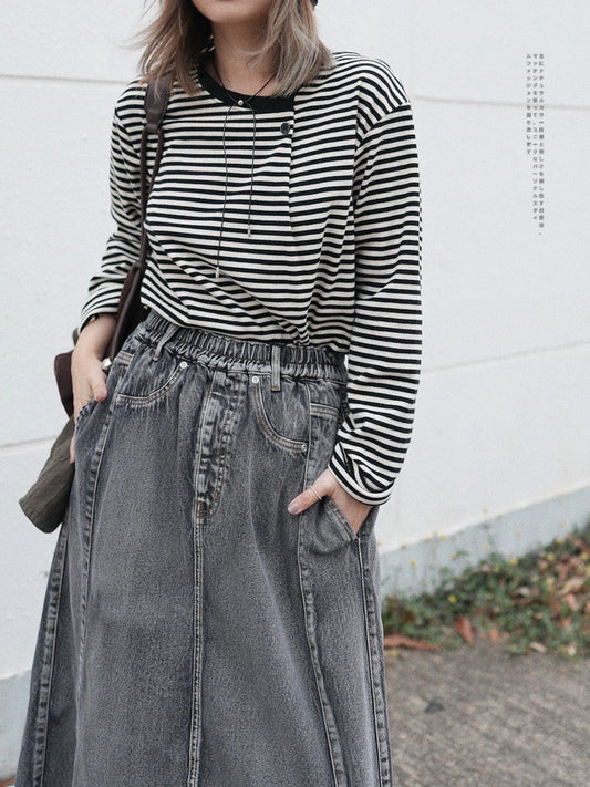 MZ619 ROUND NECK STRIPE TOP