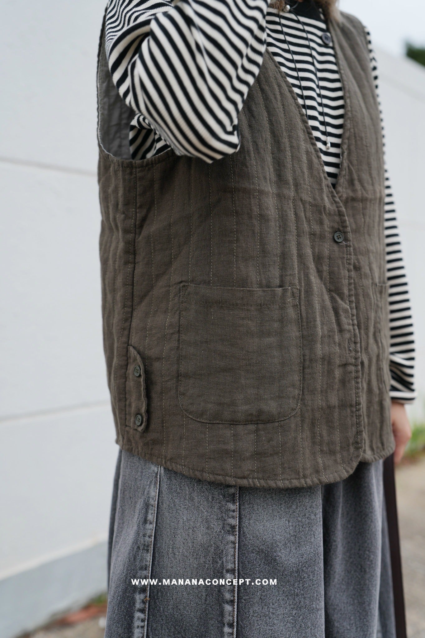 MZ611 LINEN STRIPED WORK VEST