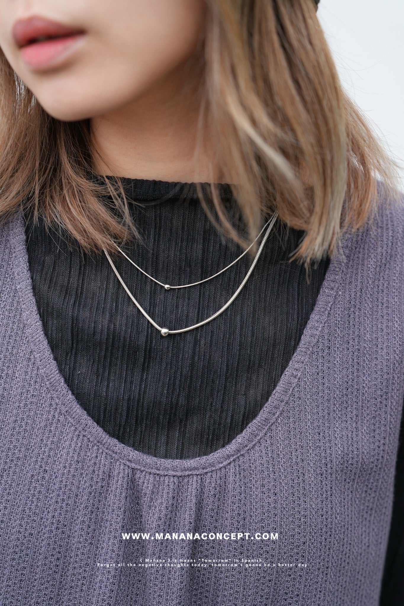 MZ728 SILVER DOUBLE LAYER NECKLACE