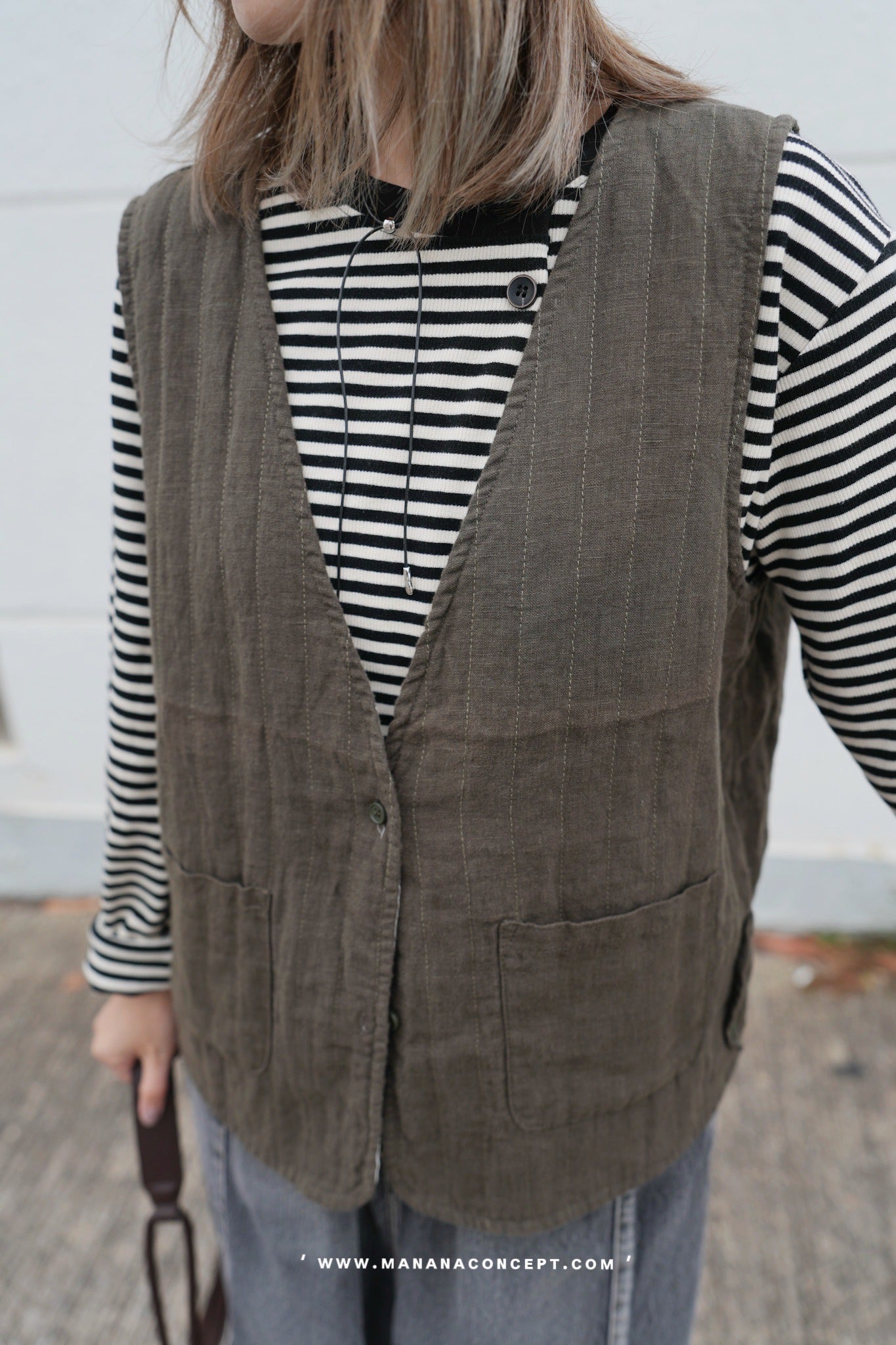 MZ611 LINEN STRIPED WORK VEST