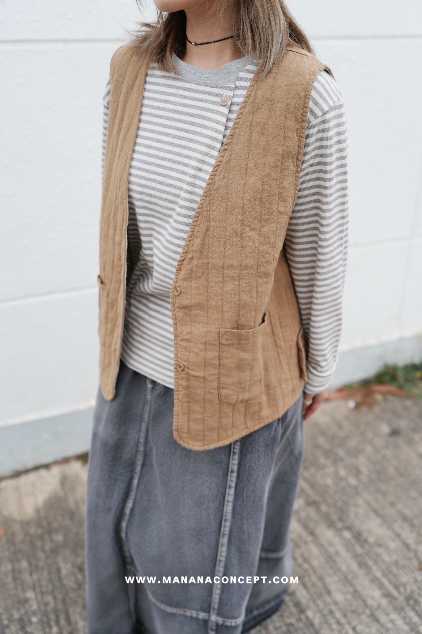 MZ611 LINEN STRIPED WORK VEST