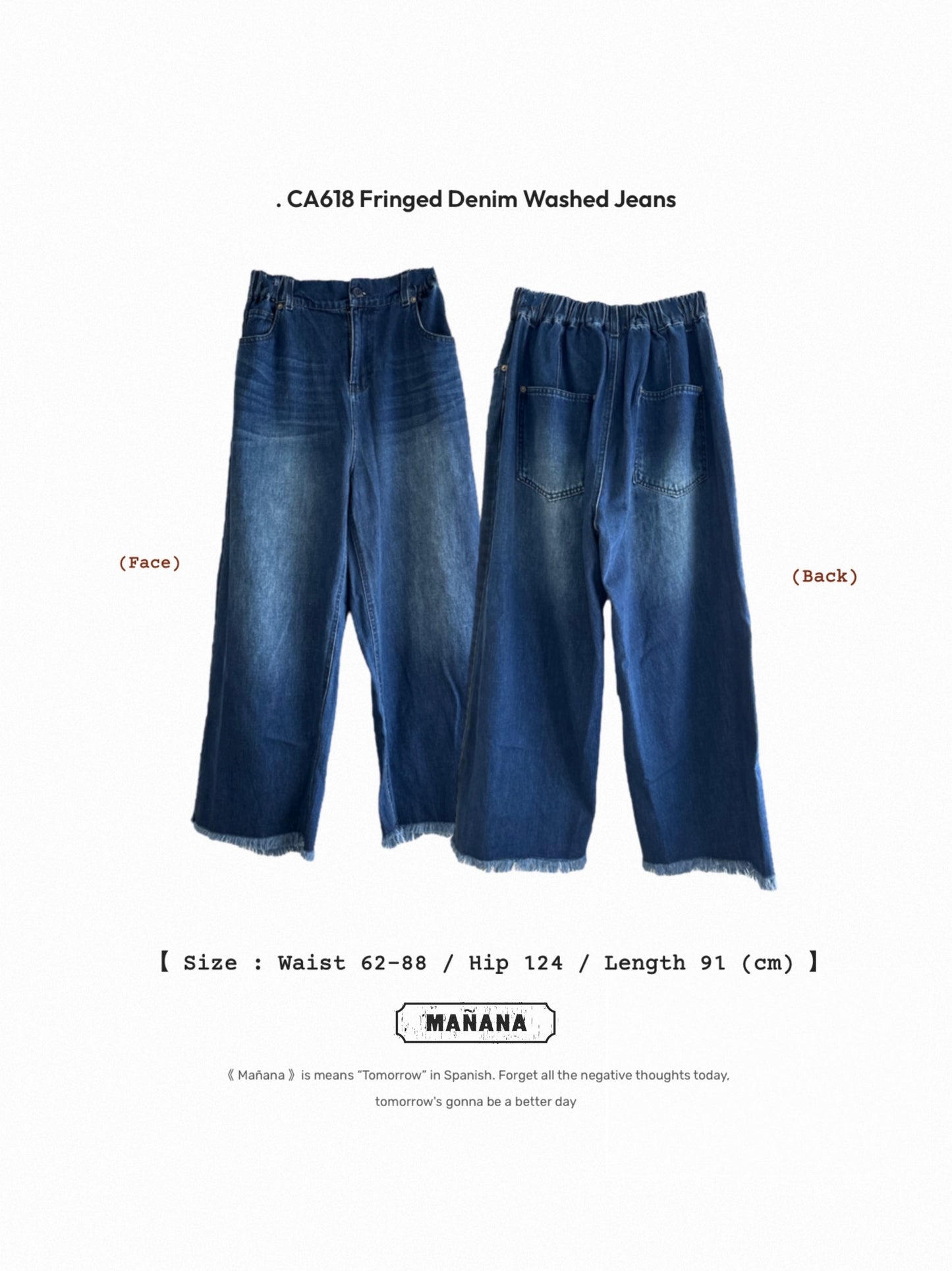 CA618 Fringed Denim Washed Jeans