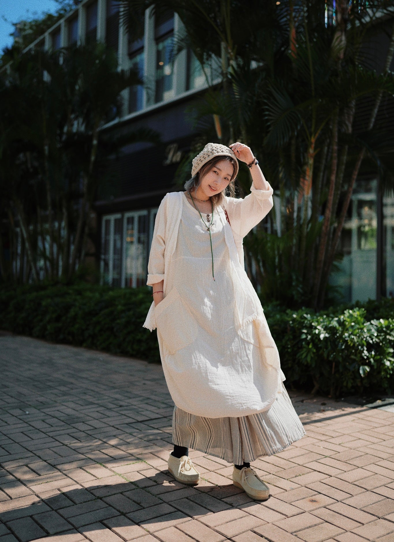 NA405 Striped Cotton Skirt with Lining
