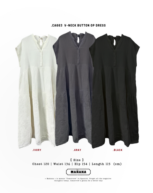 CA663 V-NECK BUTTON OP DRESS