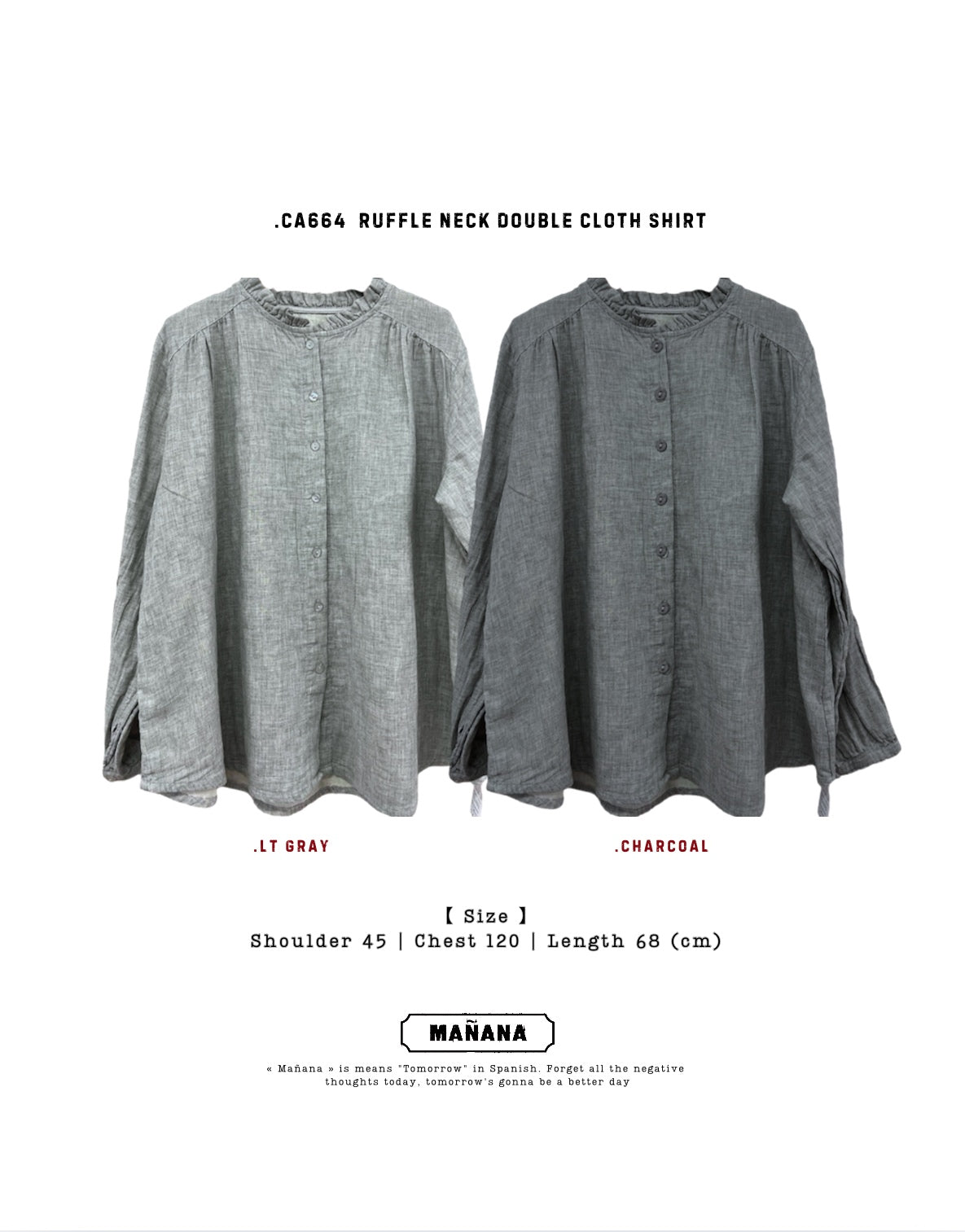 CA664 RUFFLE NECK DOUBLE CLOTH SHIRT