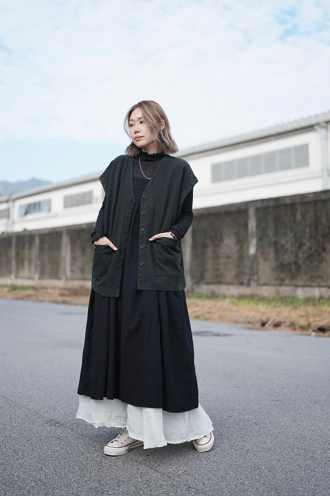 CA665 BASIC CREPE LINEN SKIRT