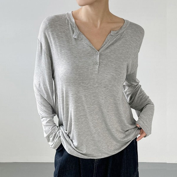 MZ825B SOFT TOUCH HENLEY NECK TOP