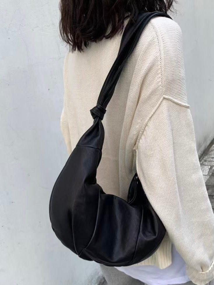 MB015 HANDMADE LAMBSKIN CROISSANT HOBO BAG