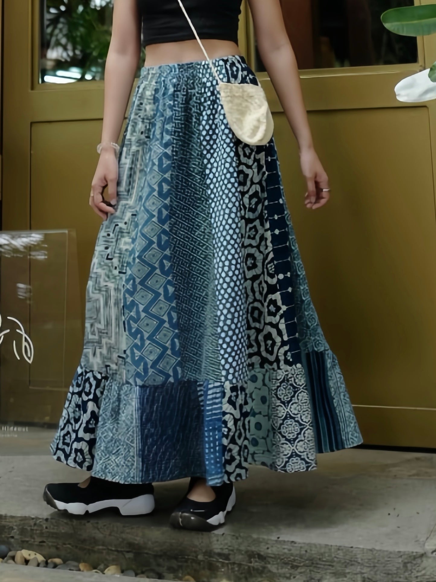 NA392 INDIGO PATCHWORK SKIRT