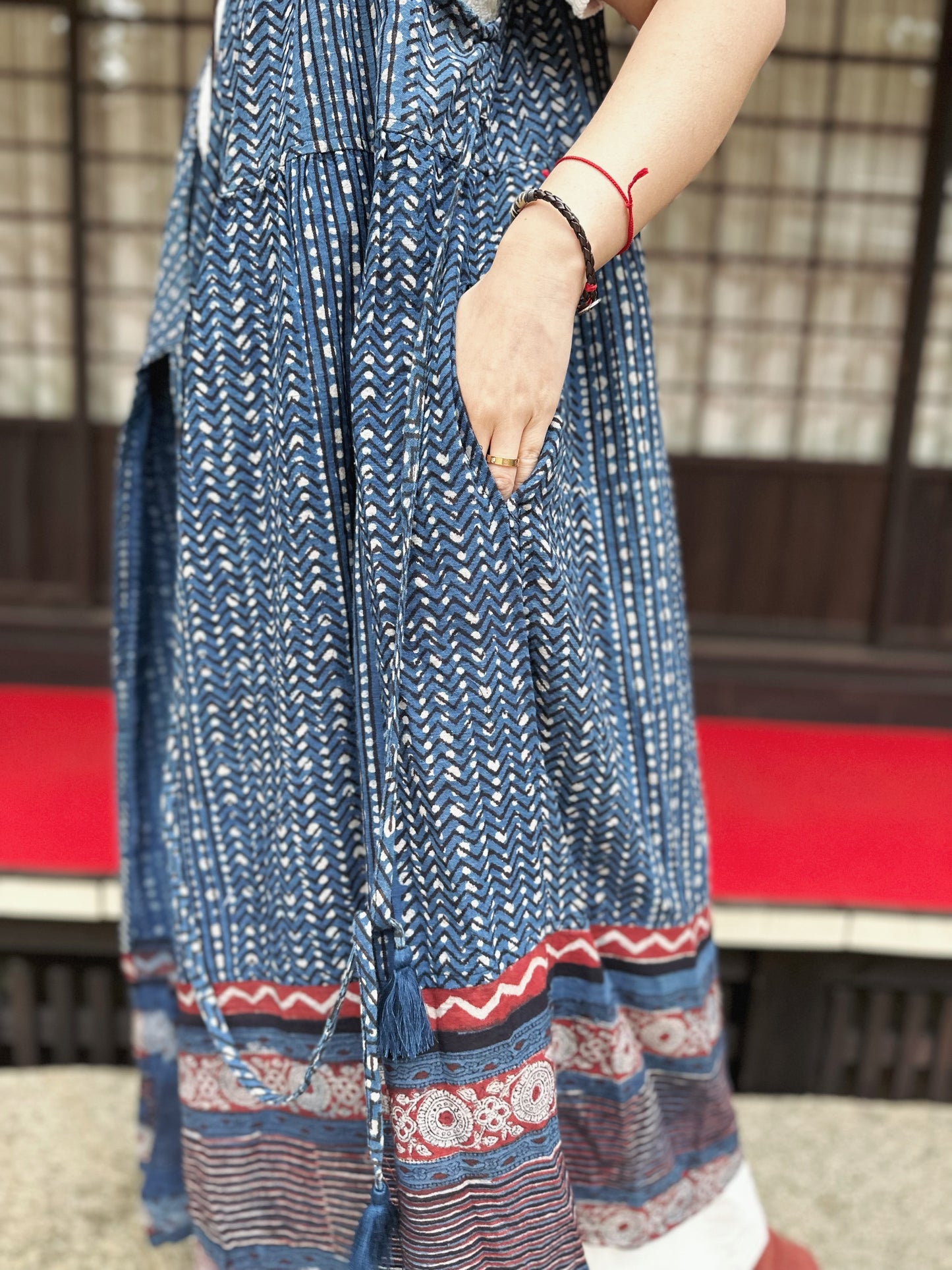 MZ116 INDIGO PATTERN WARP DRESS