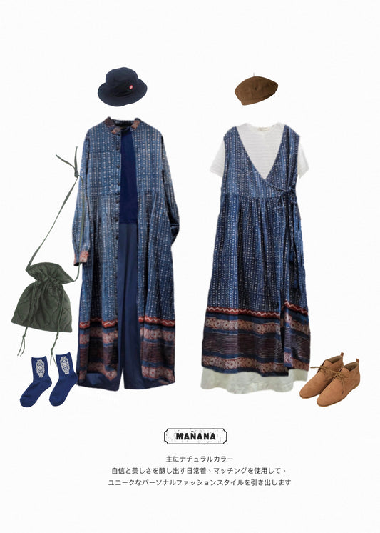MZ116 INDIGO PATTERN WARP DRESS