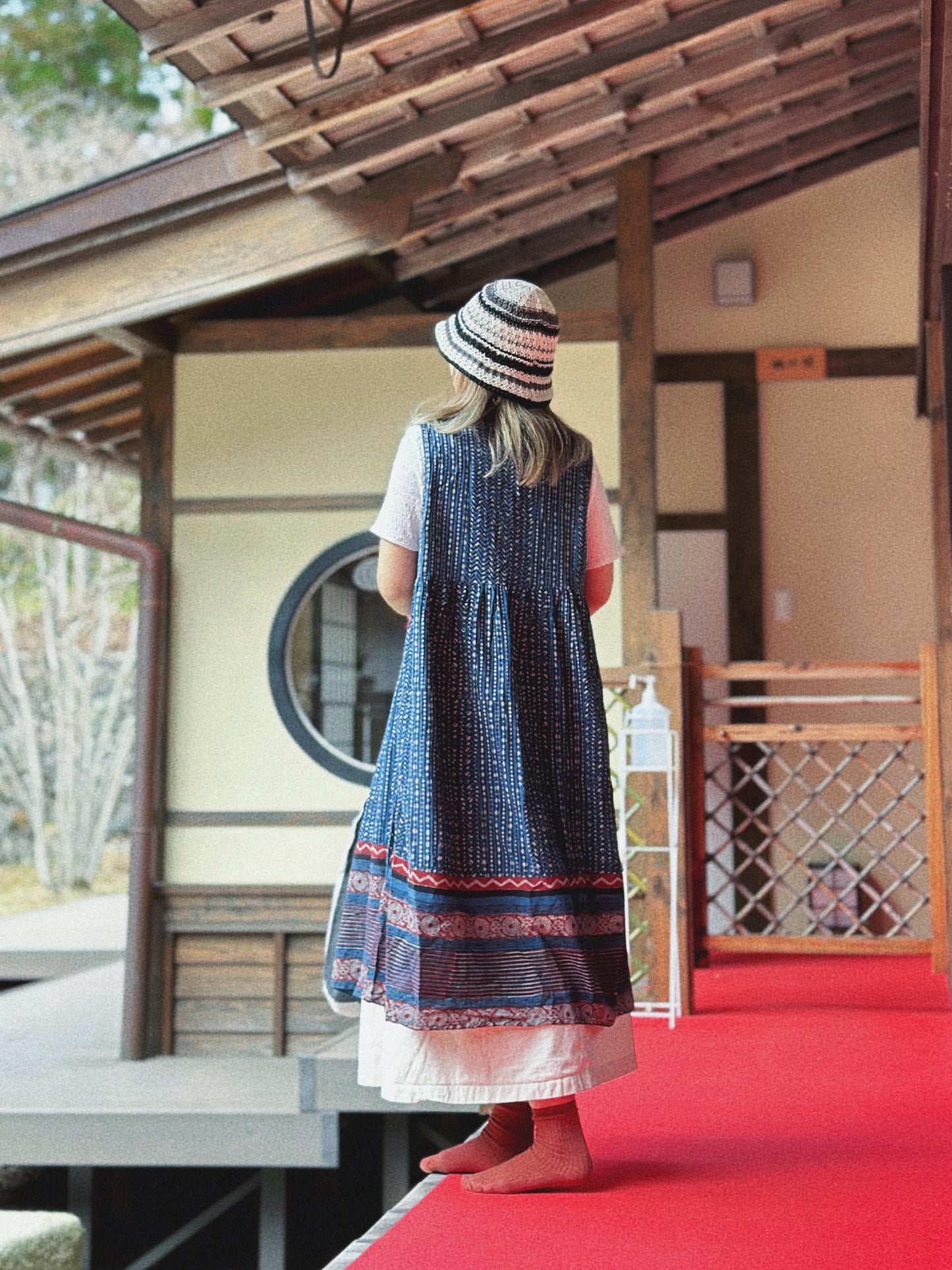 MZ116 INDIGO PATTERN WARP DRESS