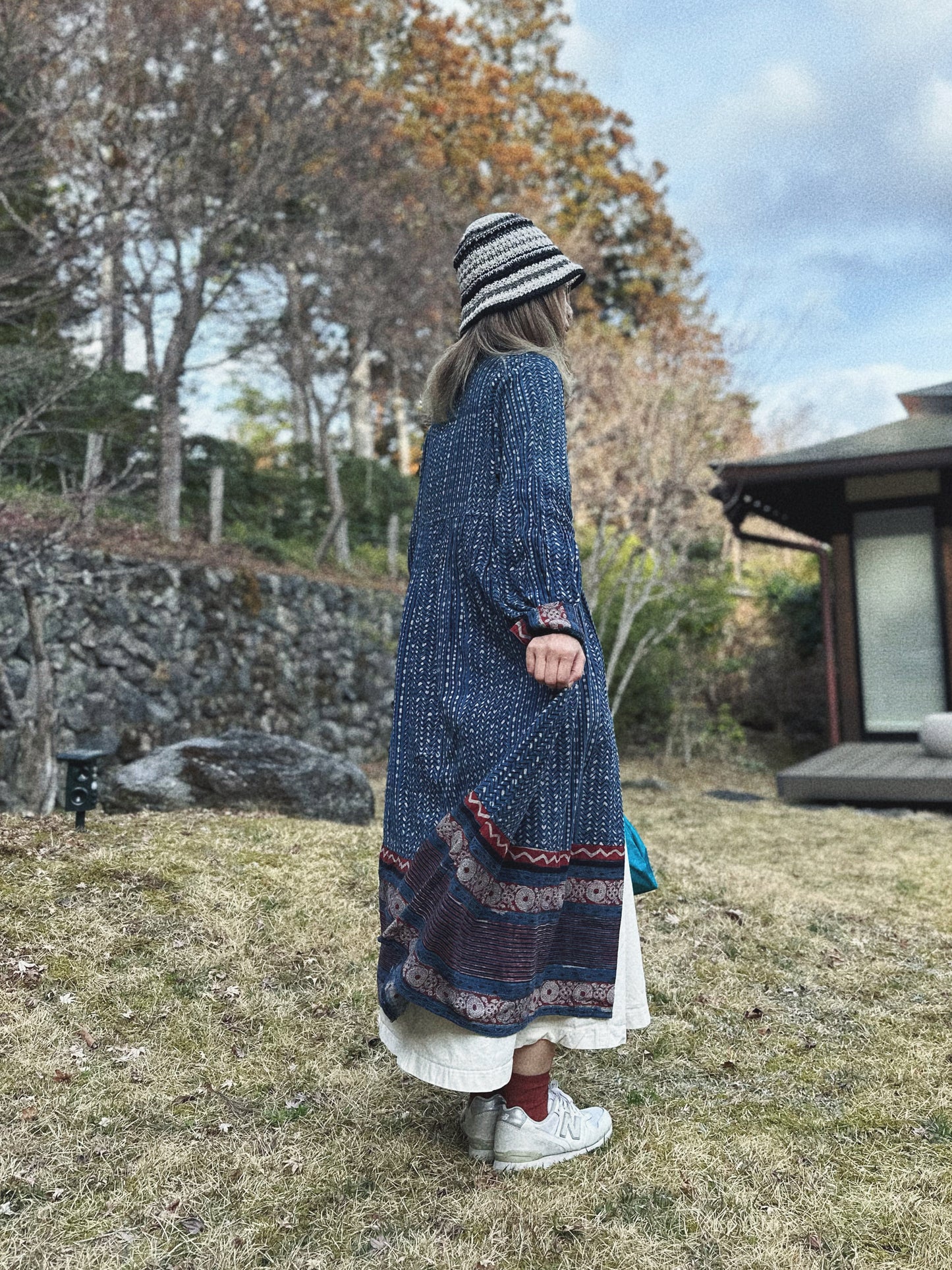 MZ115 INDIGO PATTERN SHIRT DRESS
