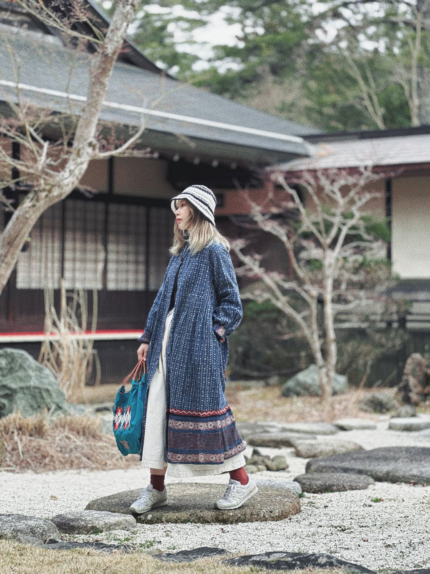 MZ115 INDIGO PATTERN SHIRT DRESS