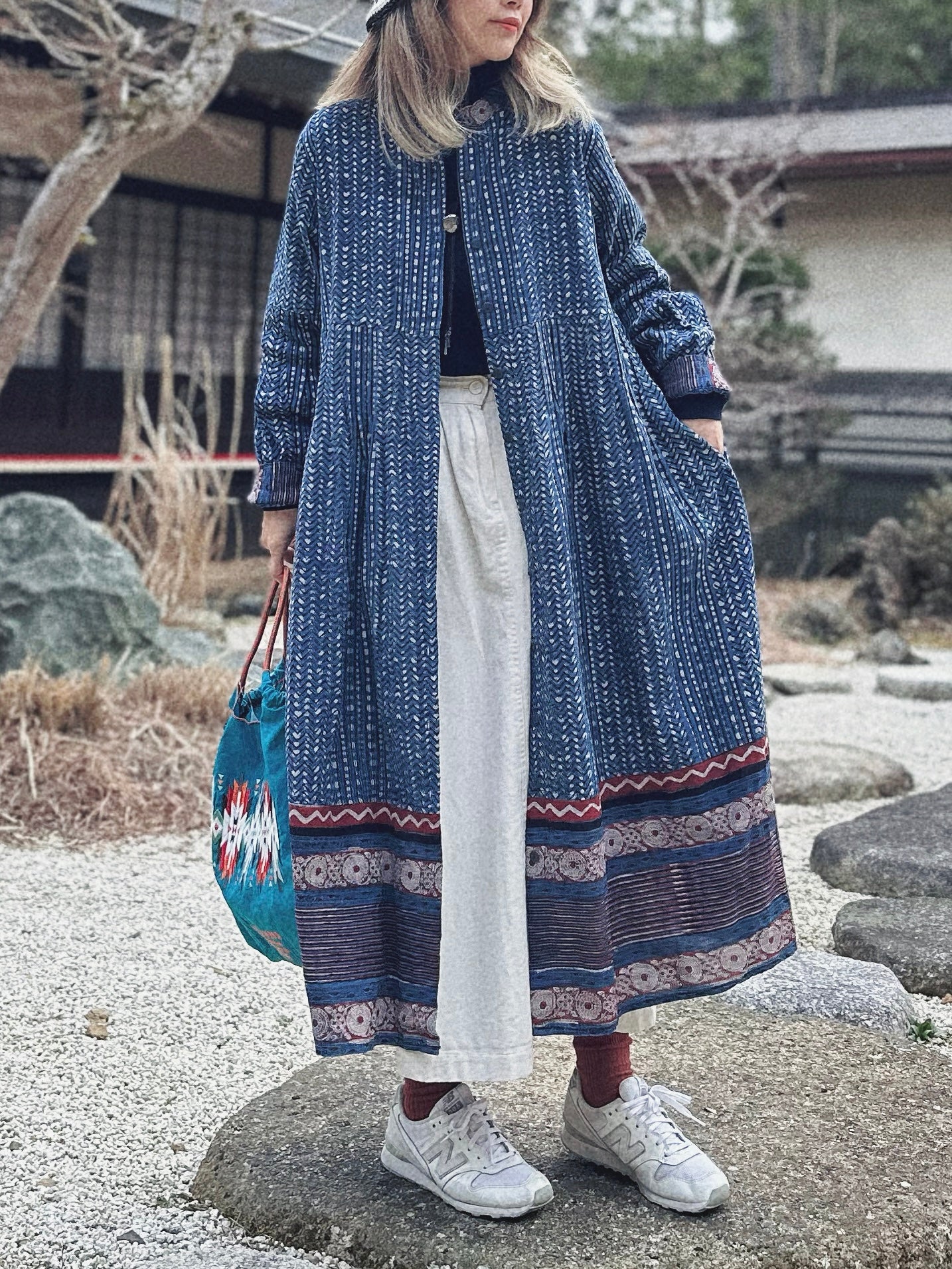 MZ115 INDIGO PATTERN SHIRT DRESS
