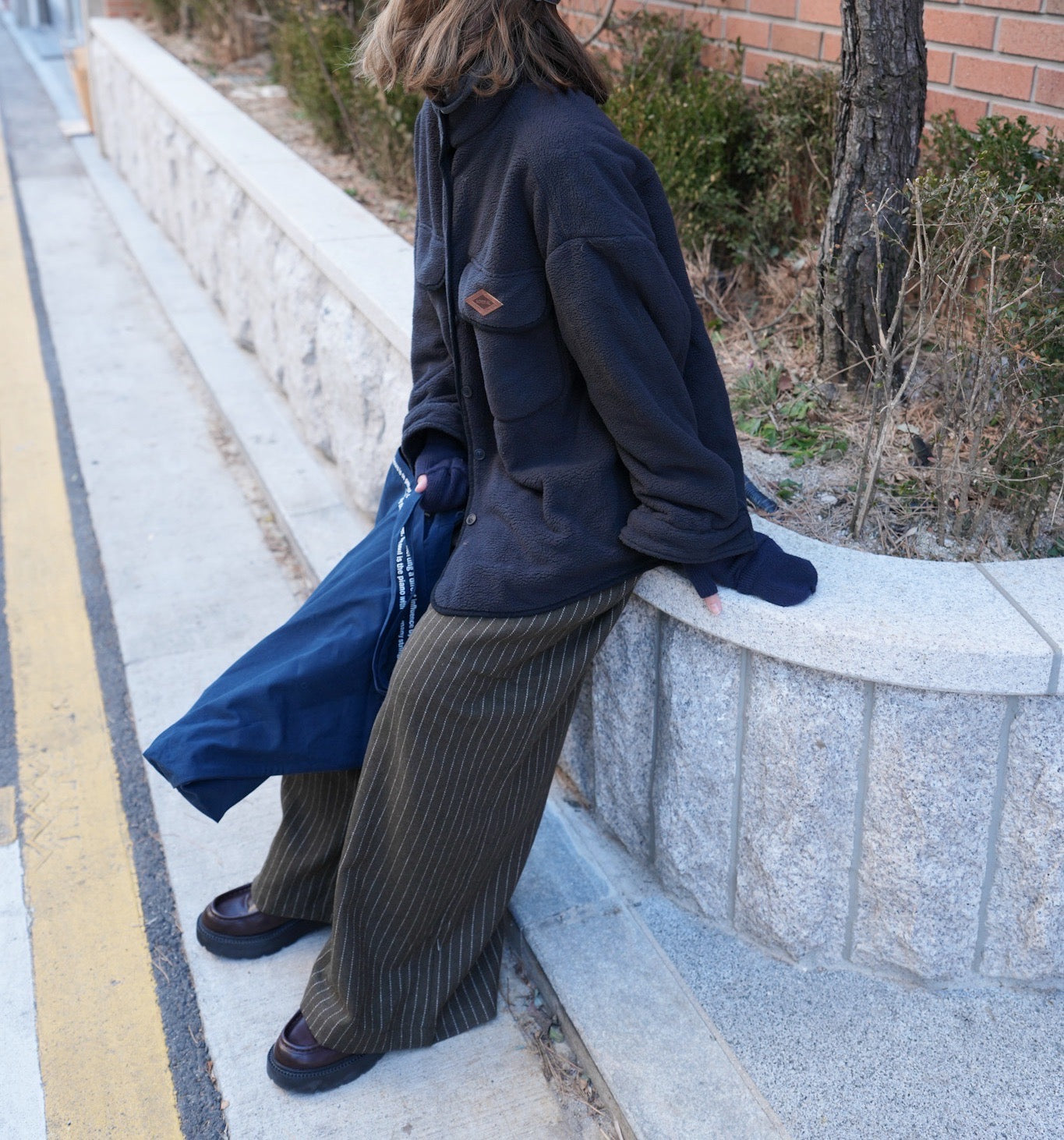 MZ936 HIGH-WAISTED SUEDE STRIPED PANTS