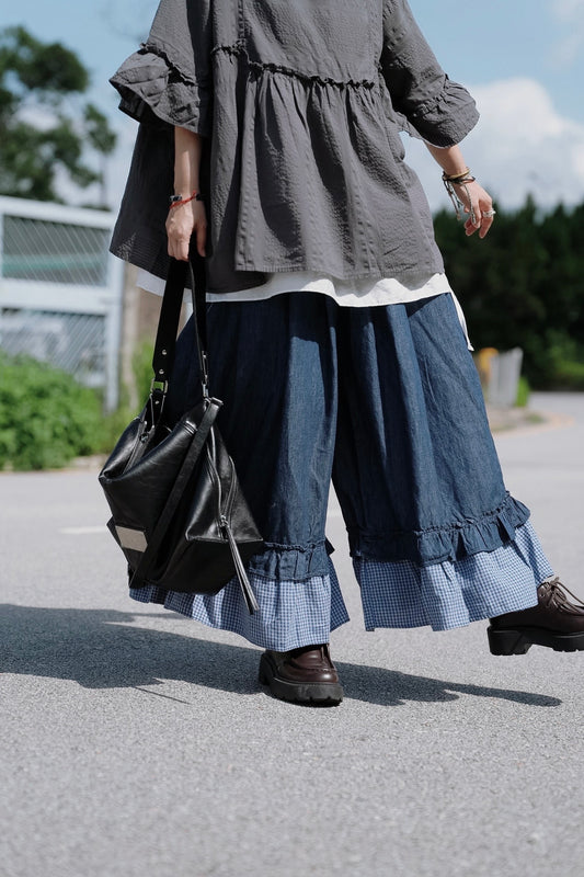CB120 LAYERED RUFFLE DENIM JEANS
