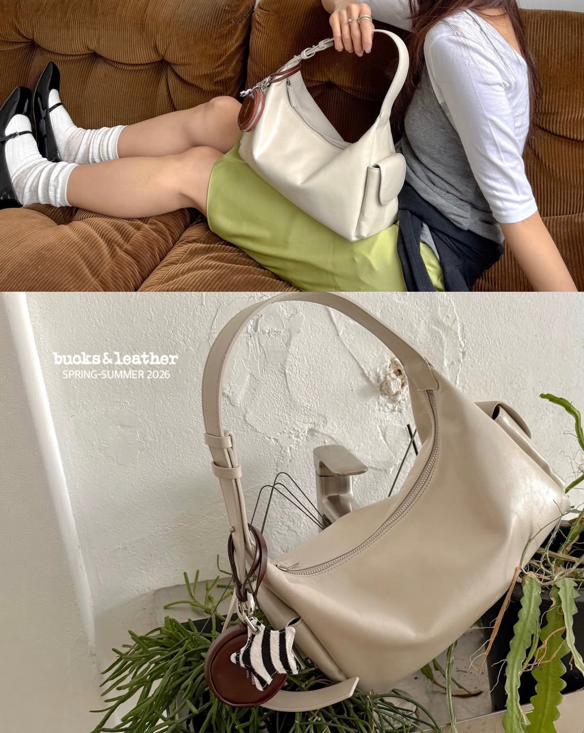 BUCKS & LEATHER HANDMADE DOUBLE POCKET HOBO BAG