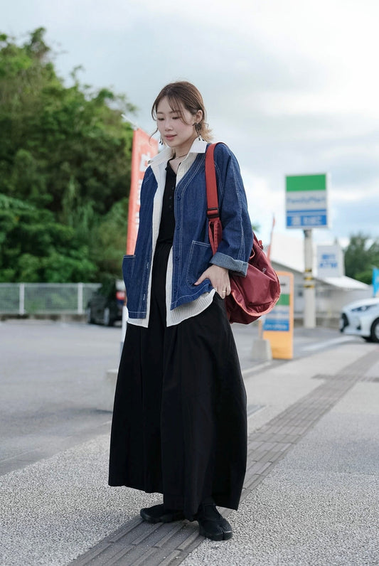 CB147 COLLARLESS DENIM JACKET