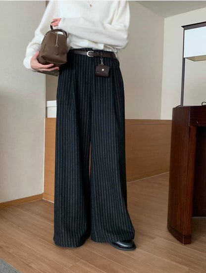 MZ936 HIGH-WAISTED SUEDE STRIPED PANTS