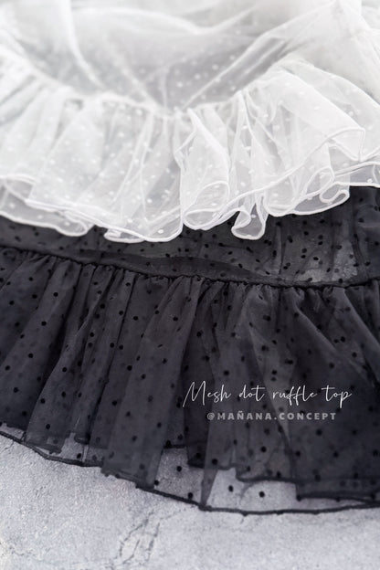 MZ978 MESH DOT RUFFLE TOP