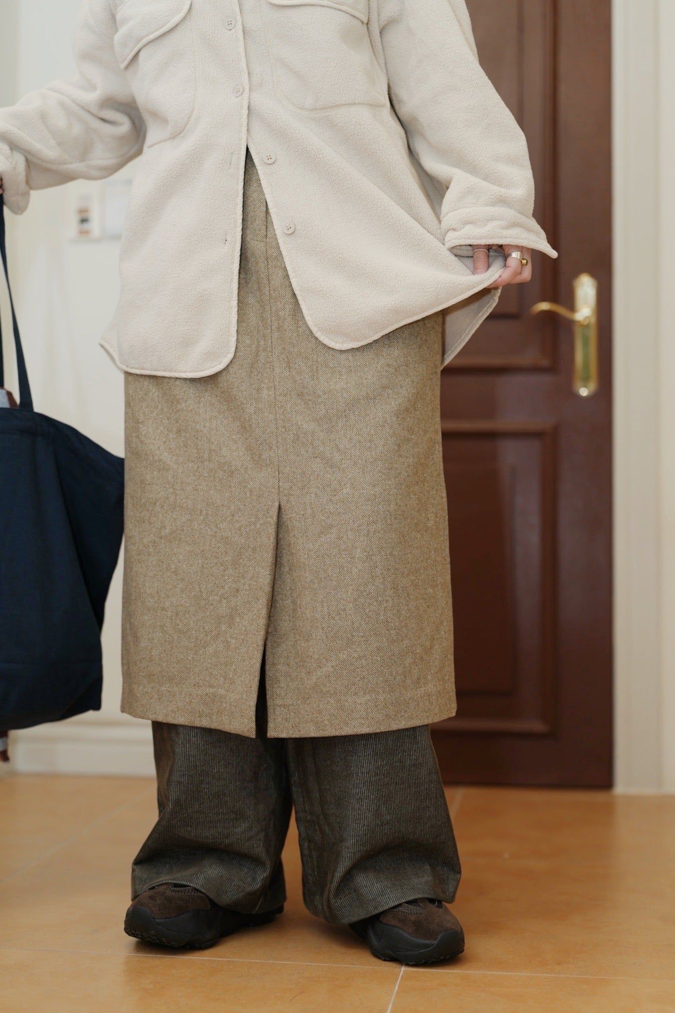 MZ923 HERRINGBONE WOOL SKIRT