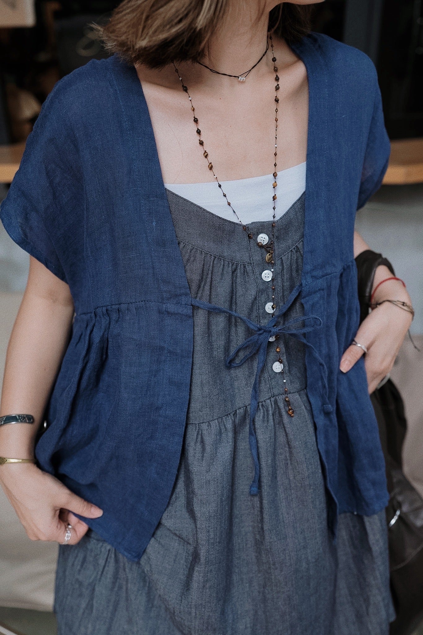 MB030 LINEN KIMONO SLEEVE BLOUSE