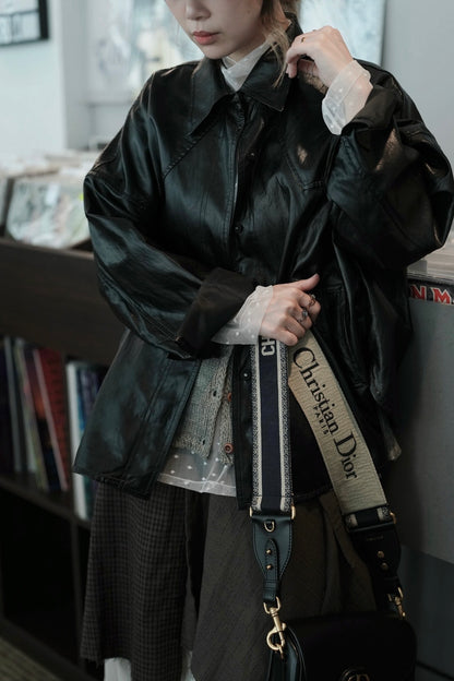 MZ945 FAUX LEATHER TRENCH JACKET