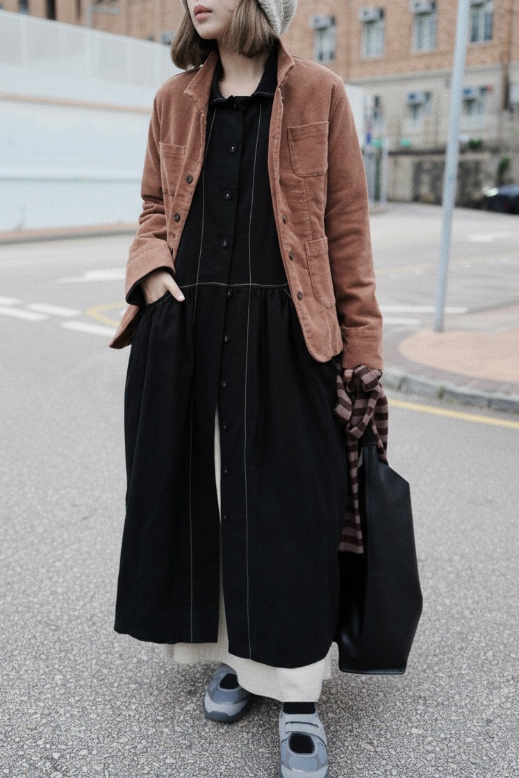 MZ852 CONTRASTED STITCH SHIRT DRESS