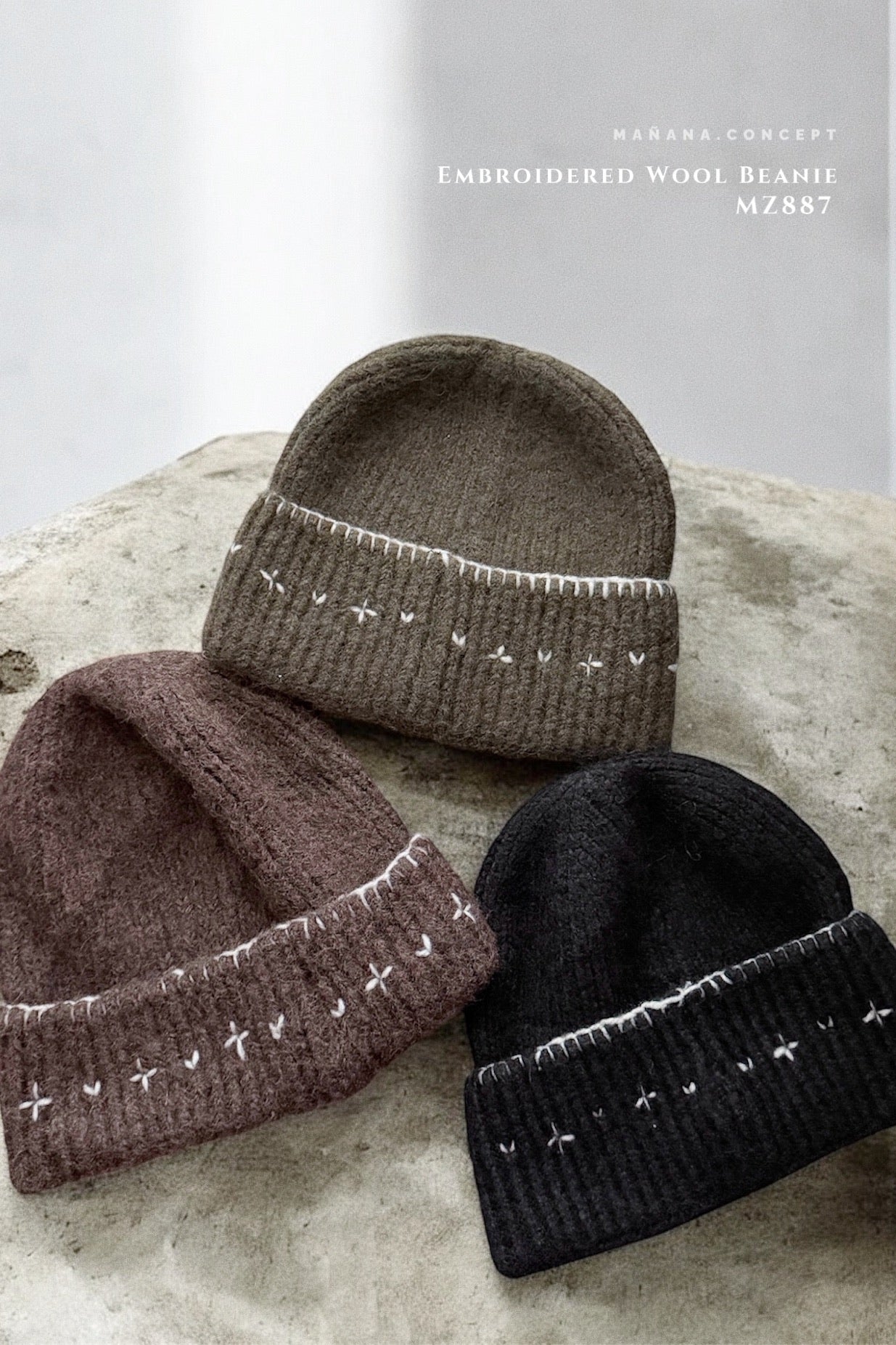 MZ887 EMBROIDERED KNIT BEANIE