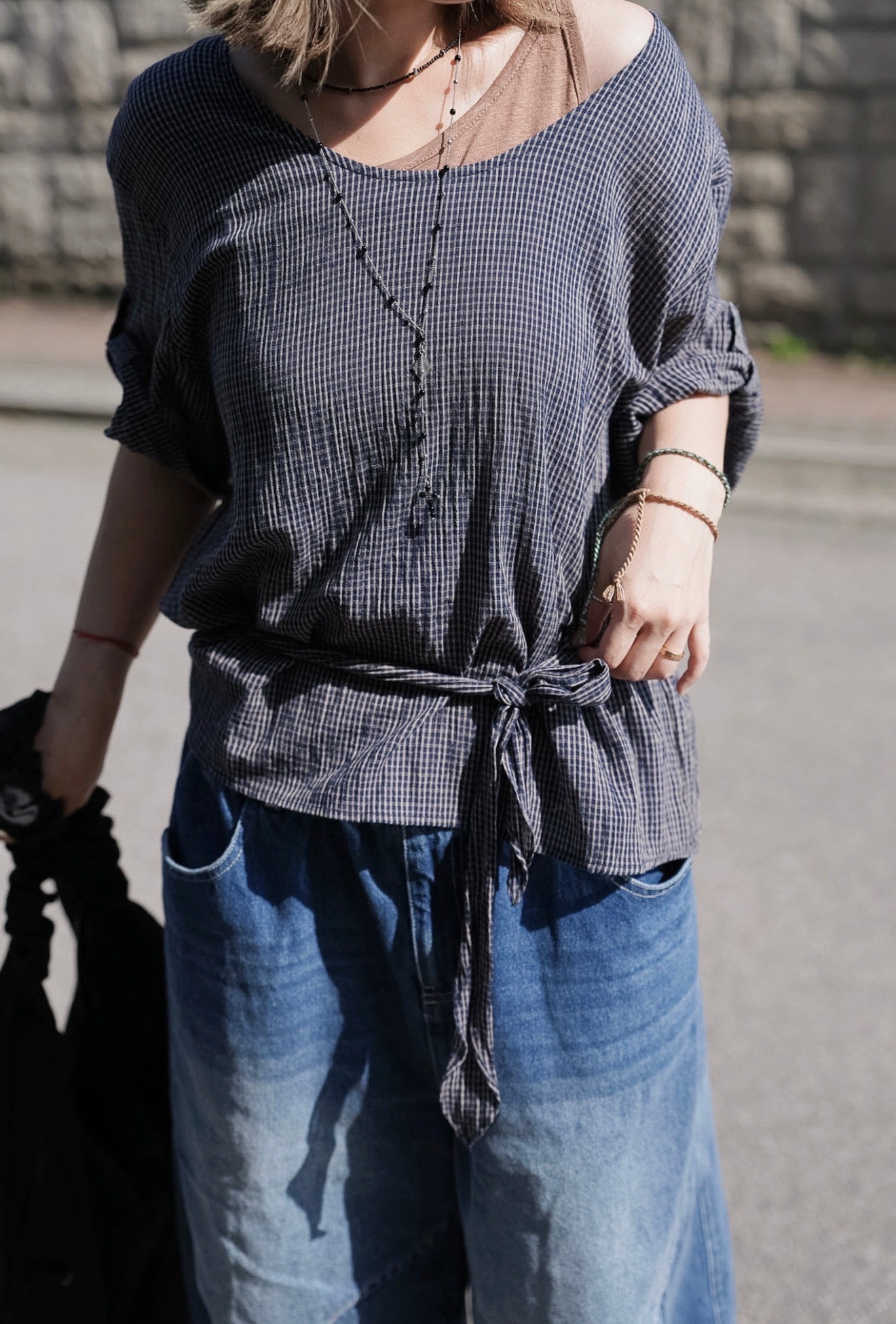 MB022 CREPE PLAID BLOUSE