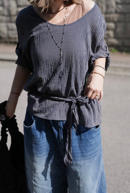 MB022 CREPE PLAID BLOUSE