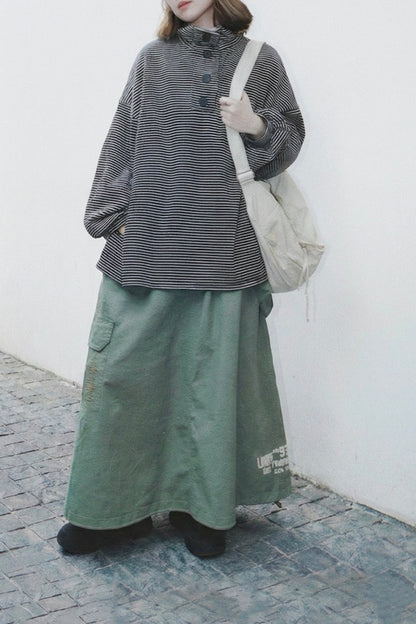 MZ910 BOTTLE NECK OVERSIZED STRIPE TOP